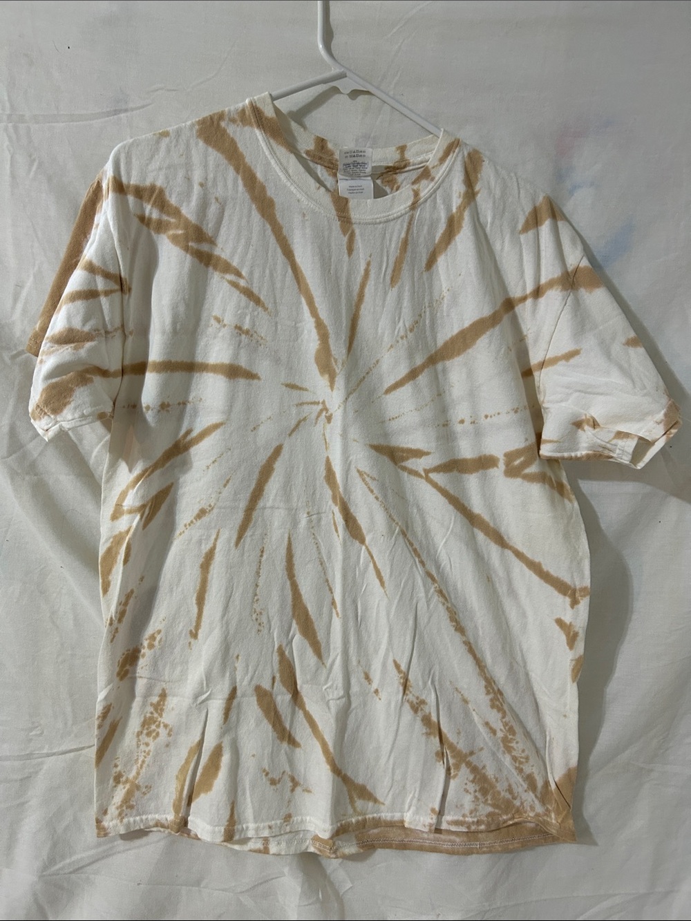 Natural Tie-Dye Crewneck T-Shirt - White & Tan Sz L